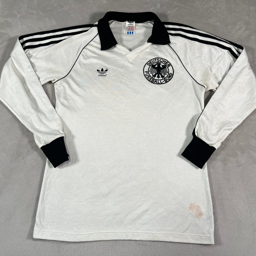 Vintage 80s Adidas West Germany Soccer Jersey Unisex Medium White Long Sleeve